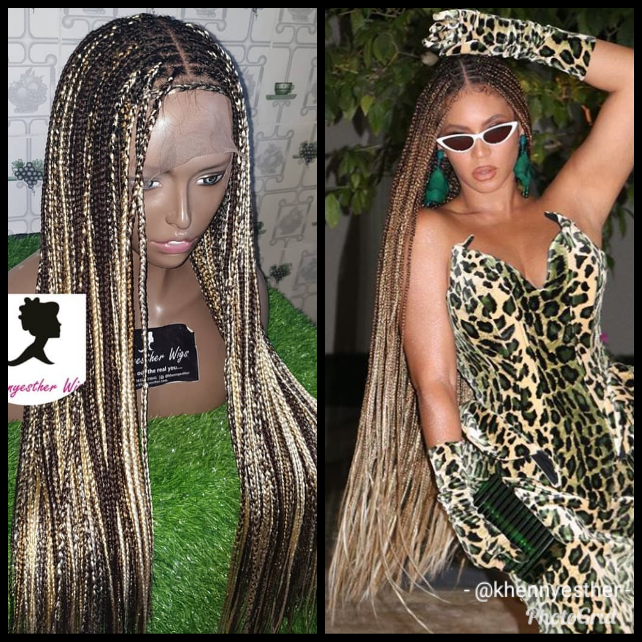 Braided Wig,knotless Box Braids, Cheap Black Women Wig. Full Lace Wig, Full  Frontal Wig, Handmade Wig, Green Braids, Braids Wig 
