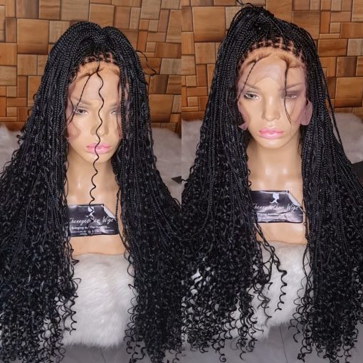 Full Lace Wig Side Part Boho Micro Knotless Braid Khennyesther Wigs